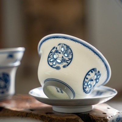 富玉景德镇玲珑瓷茶具套装陶瓷茶桌礼品功夫茶单杯组合盖碗茶杯盒s481