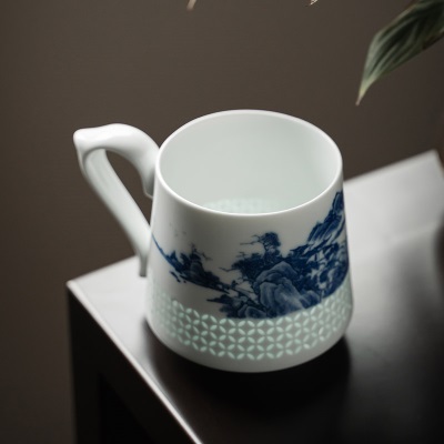 富玉陶瓷茶杯个人专用高档家用待客泡茶杯茶水分离高端会议办公杯s481