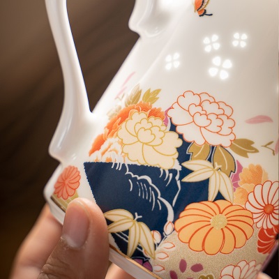 富玉中式景德镇玲珑瓷中式女士泡茶茶杯带勺家用办公室喝水杯专用s481