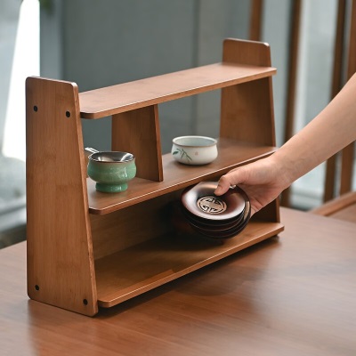 祥福工艺趣拼茶架子置物架家用桌面收纳柜博古架茶室茶具架茶架展示架s483