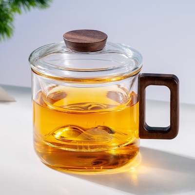 雅集耐热玻璃高档男士泡茶杯茶水分离杯带过滤耐热办公家用木把茶杯子s477
