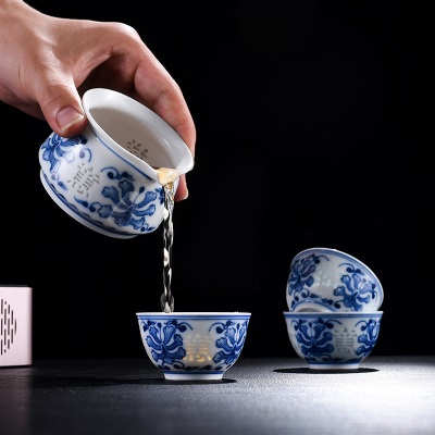 富玉 玲珑瓷景德镇中式吉祥如意茶具组合功夫泡茶杯手绘客厅喝茶s481
