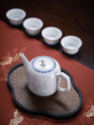 景德镇富玉青花玲珑陶瓷功夫泡茶茶壶过滤茶杯套装家用茶具组合s481