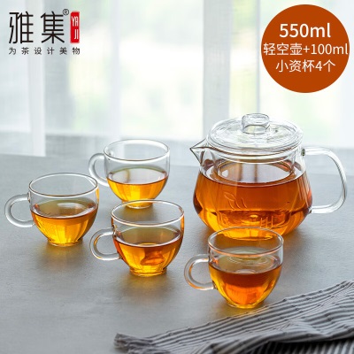 雅集茶壶家用 耐热玻璃过滤泡茶壶茶水分离简易泡茶器煮茶具套装s477
