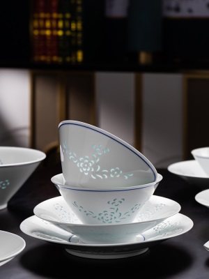 富玉景德镇纯白餐具套装碗盘家用中式陶瓷碗碟釉下彩组合陶瓷餐盘s481