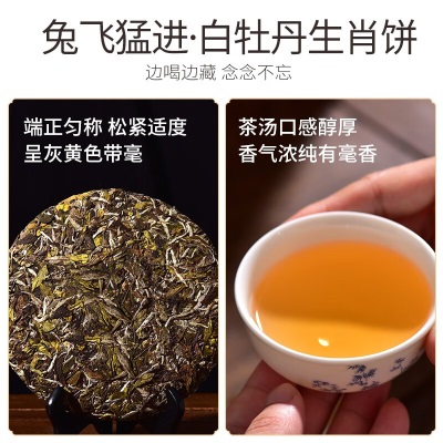 天福茗茶（TenFu’s TEA） 天福茗茶2023兔年生肖饼兔飞猛进福鼎白牡白茶饼茶叶礼盒336gs481