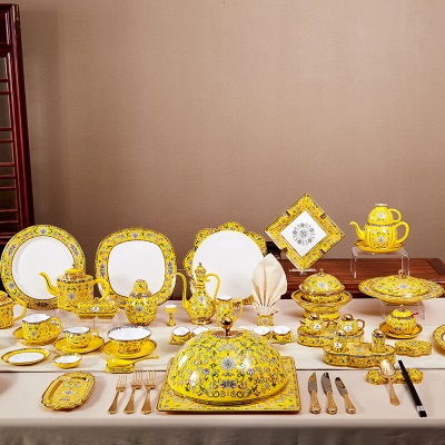Gao Chun Ceramics高淳陶瓷骨瓷餐具套装珐琅彩轻奢高端宫廷宴国中国风碗碟盛世如意