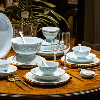 富玉 玲珑瓷碗盘子组合 餐具DIY散件 家用 盘子碗自由8寸盘子s481