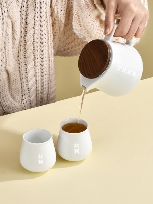 景德镇富玉陶瓷玲珑茶具套装茶壶茶杯单个搭配家用简约白瓷茶具s481