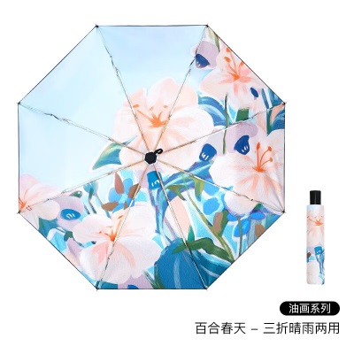 红叶（Hong Ye）折叠雨伞晴雨两用女遮阳伞黑胶防紫外线太阳伞小清新学生防晒伞女s496