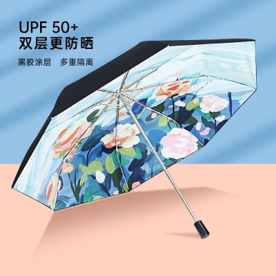 红叶（Hong Ye）折叠雨伞晴雨两用女遮阳伞黑胶防紫外线太阳伞小清新学生防晒伞女s496