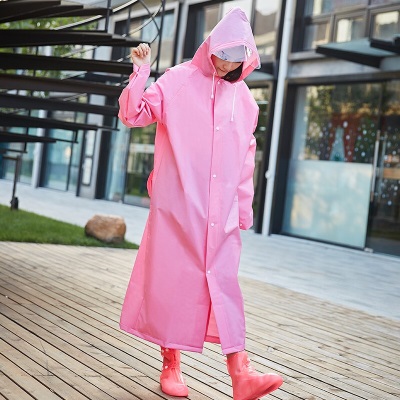 骑安 非一次性雨衣男女学生成人连帽带背包加厚户外徒步旅游长款连体 粉色（厚款）s503