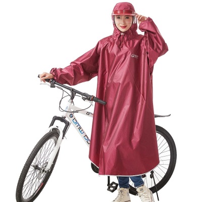 骑安 电动车雨衣自行车雨披男女单人成人学生有袖加厚加大雨衣 紫红色提花款s503