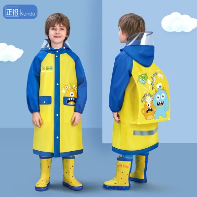 正招儿童雨衣男童2022新款防水全身男孩小学生大童防雨服带书包位雨披s501