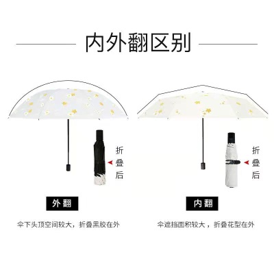 红叶伞遮阳伞三折叠黑胶防嗮伞小巧便携晴雨两用小黑伞男女米美系列s496