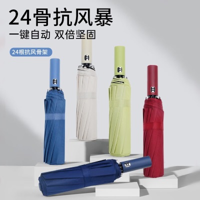 红叶（Hong Ye）红叶24双龙骨晴雨伞女男全自动防晒折叠防紫外线抗风雨伞W3581s496