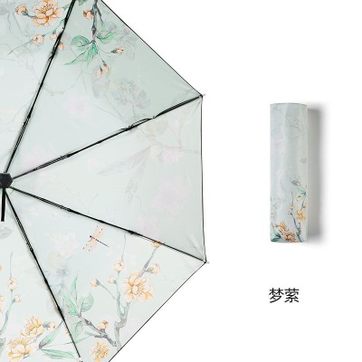 红叶（Hong Ye）遮阳伞三折叠防晒伞upf50+晴雨两用黑胶防紫外线太阳伞女小黑伞s496
