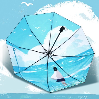 红叶（Hong Ye）红叶雨伞黑胶防晒防紫外线太阳伞遮阳折叠晴雨伞男女情侣款礼物伞s496