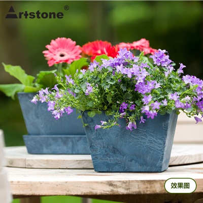 【虹越】进口仿石方型花盆 Artstone艾拉矮方柱系列 花卉绿植种植盆s507
