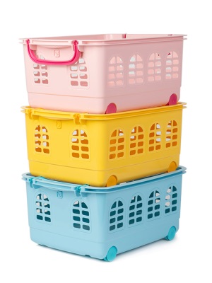 爱丽思玩具收纳箱大容量整理筐塑料儿童收纳盒家用带轮推车置物架s512