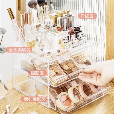 爱丽思化妆品收纳盒口红桌面护肤品化妆盒透明大容量爱丽丝眼影盒s512