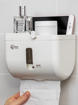 爱丽思纸巾盒卫生间置物马桶厕所厕纸免打孔挂壁式抽纸架卷纸收纳s512