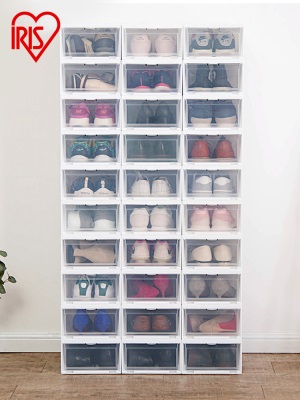 爱丽思透明前开式鞋盒20个装塑料收藏鞋子收纳盒组合加厚防尘鞋柜s512