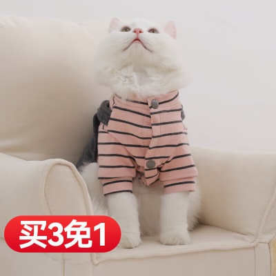 华元宠具（hoopet）猫咪衣服冬天保暖可爱布偶冬季猫猫防掉毛四脚猫衣服狗狗衣服条纹背带裤s514