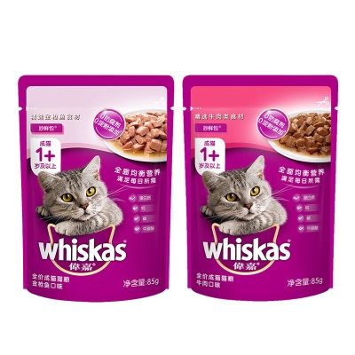 伟嘉猫零食成猫妙鲜包双享六联包85g*6包（金枪鱼+牛肉）猫湿粮软包s519