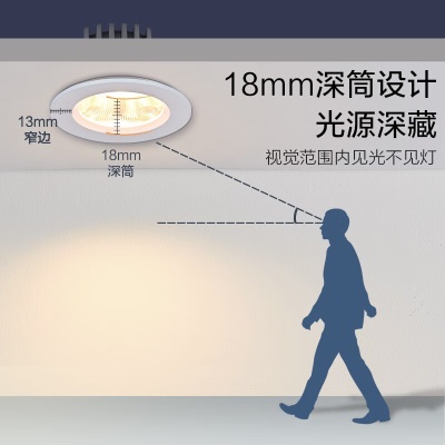 欧普led全铝筒灯超薄筒灯客厅吊顶天花灯过道嵌入式开孔Φ7.5-7.8cms523