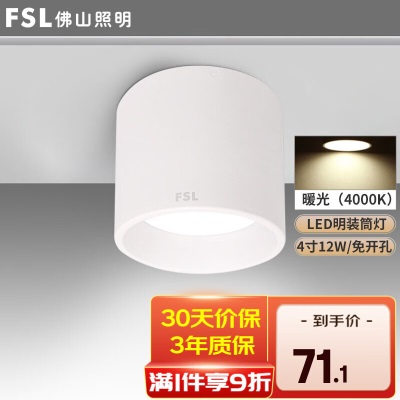 FSL佛山照明FSL明装筒灯led筒灯 白色款 4寸12Ws524