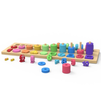 木玩世家 儿童对数板玩具钓鱼数字拼图木质积木游戏早教启蒙男孩女孩宝宝s535s536