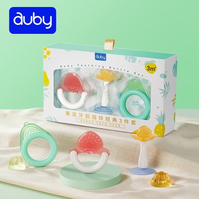 澳贝（auby）婴幼儿童玩具手摇铃牙胶宝宝新生儿0-1岁抓握训练用品满月礼盒s534