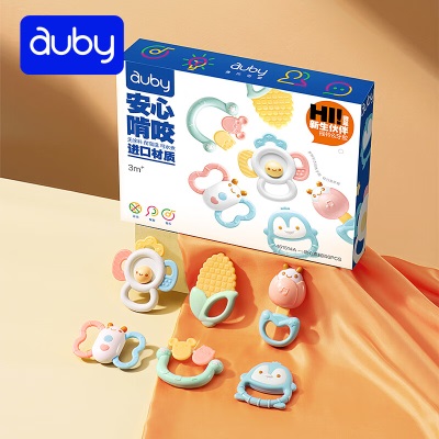 澳贝（auby）婴幼儿童牙胶玩具手摇铃新生儿安抚礼盒8pcss534