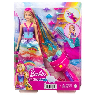 芭比娃娃新款女孩儿童过家家可编发玩具套装彩虹美发公主GTG00 彩虹美发芭比GTG00s531