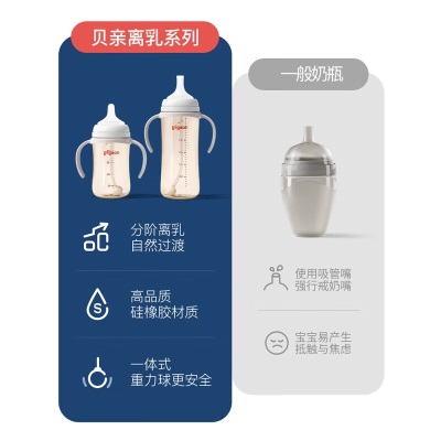 贝亲奶瓶 重力球吸管奶瓶 PPSU带把手吸管 原装配件 自然离乳系列 330ml自然畅饮s543