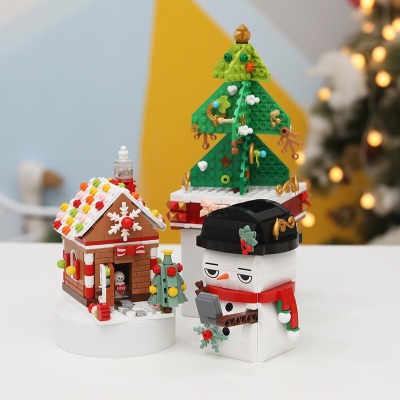 JAKi圣诞积木玩具圣诞树装饰雪人小屋镜子相框男女孩儿童圣诞节礼物s538