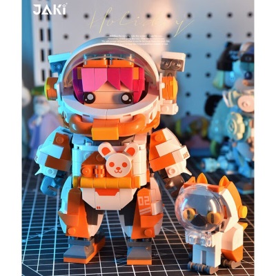 JAKi小颗粒国潮宇航员积木Q版太空人航天火箭模型儿童男孩生日礼物 X-Pet宇航队s538