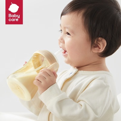 babycare歪头仿母乳吸管奶瓶一周岁以上大宝宝奶瓶PPSU吸管杯儿童s548