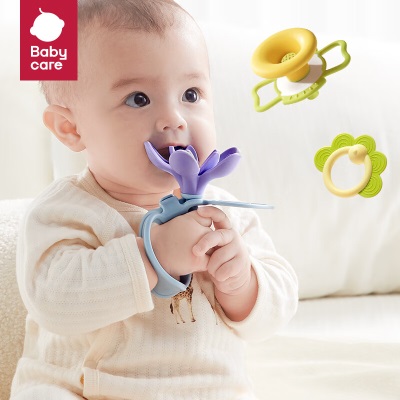 babycare手摇铃可咬牙胶新生婴幼儿宝宝玩具0-3-6个月1岁抓握训练s548